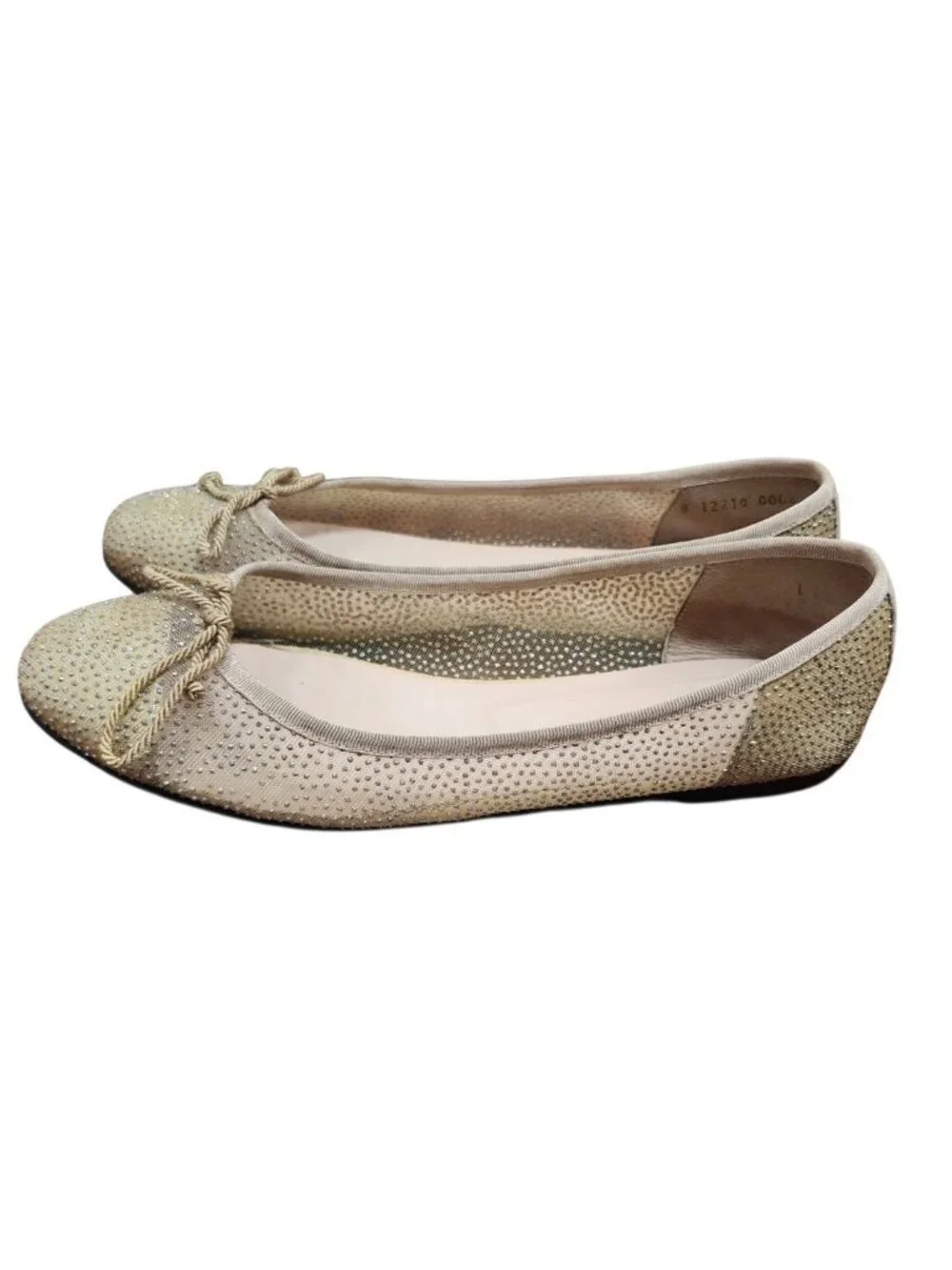 Pretty Ballerinas Size 40 Crystal Studded Ballet Flats Beige Gold Spain EU 40 - Picture 6 of 14